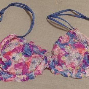 VS Pink 36B Multicolored Lace Bra
